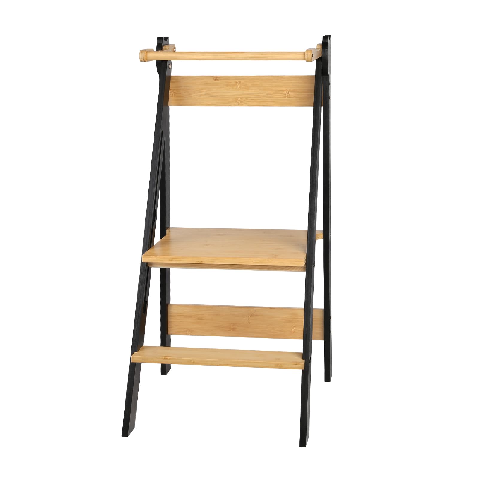 Montessori - Torre plegable multifuncional de madera de abedul natural para niños, diseño seguro, 88 x 45 x 45 cm, color negro, mejora el desarrollo infantil y la independencia