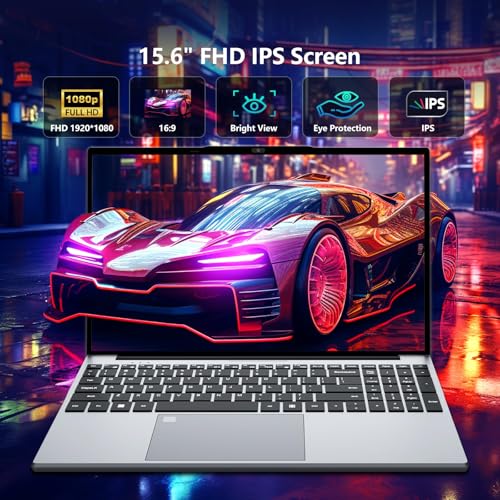 Image of 15.6 inch Gaming Laptop 2025, Laptop Computer with N95 Quad-Core up to 3.4GHz, 16GB DDR4 1TB SSD, Backlit Keyboard, Fingerprint Unlock, FHD 1920 * 1080, WiFi5, BT4.2, Win 11 Pro(Silver)