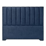Ventadecolchones - Cabecero Tapizado Acolchado de Dormitorio Franjas Verticales Largo en Tela Antimanchas Azul y Medida 136 x 125 cm para Camas de 120 ó 135
