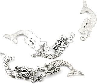 25 Pieces Jewelry Making Charms RKQH02 Mermaid Pendant Ancient Silver Findings Craft Supplies Bulk Lots