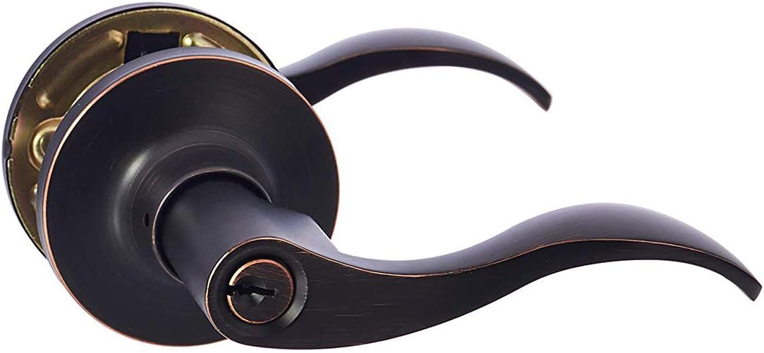 Amazon Basics Exterior Door Lever With Lock, Wave, Oil Rubbed Bronze