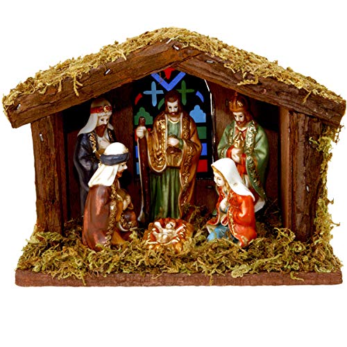 Home&Style 463303 Weihnachtskrippe 6 Figuren Und 1 Holz Stall 20 x 15...