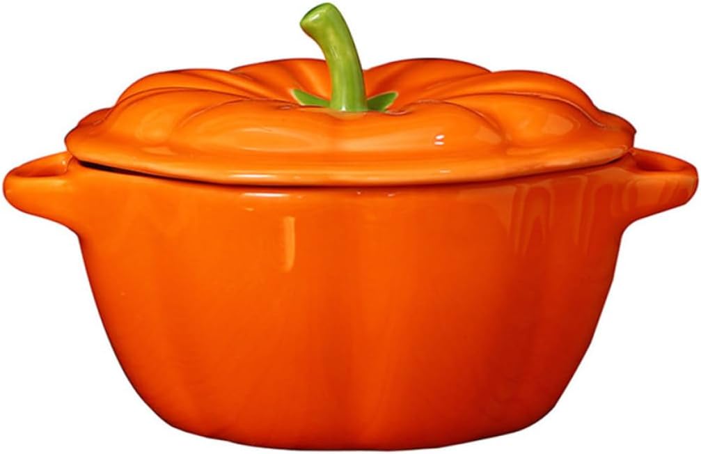 Pumpkin Bowl with Lid, Ceramics Food Container, Halloween Season