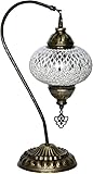 Turkse Lamp Tafellamp Boogmodel Mozaïek Marokkaanse Handgemaakt Wit zikver