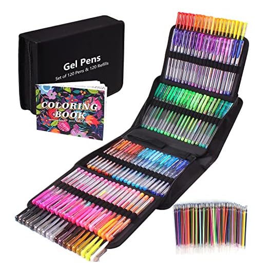 Gunsamg Juego de 240 Bolígrafos de Gel para Colorear Adultos, 120 Bolígrafos Gel de Colores con 120 Recambios de Purpurina para Niños Drwaing, Coloreando