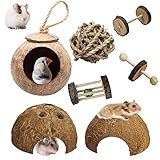 Hamiledyi Hamster Natural Coconut hut, Guinea Pig Cage Habitat Decor, Pets Hanging Hiding Cave Small...