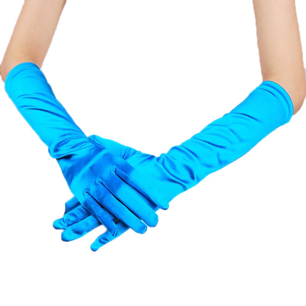 Duories Classic Women's Gloves Short, Elastic Elegant 1920s Style Evening Gloves Satin Gloves Gothic Opera Party Wedding Bridal Gloves for Festive Fancy Dress Costumes Carnival Blue Lake — image 1