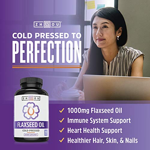 Zhou Flaxseed Oil 1000 Mg | Supports Heart Health And Healthy Hair, Skin & Nails | Essential Omega 3,6, 9 Fatty Acids | 100 Count #TOP2