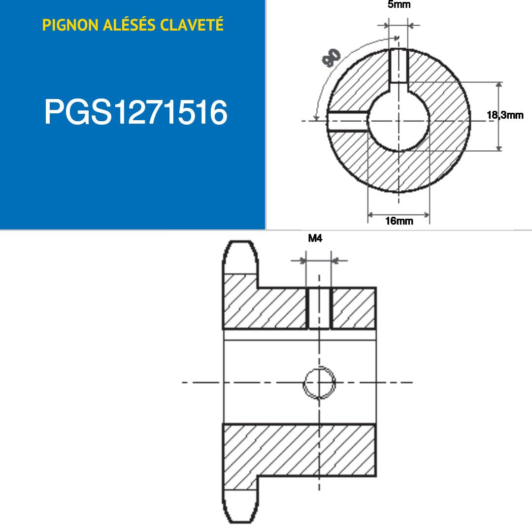 CMW - Piñón pretaladrado - Acero - Dentado doble - 12B2-25 dientes - Paso 19,05 mm con agujero 20 mm