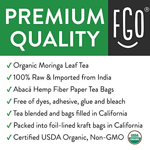 FGO Organic Moringa Tea, 100 Count, Eco-Conscious Tea Bags, Resealable Bag, Caffeine Free, Packaging May Vary (Pack of 1) - Image 5