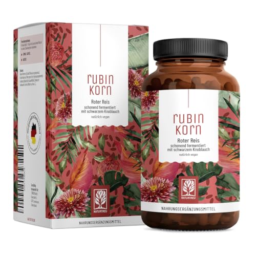 NATURTREU Roter Reis Komplex abgerundet mit schwarzem Knoblauch Extrakt - 2 9 mg Monacolin K pro Tagesdosis - mit Cholin für normale Leberfunktion - Fermentierter Roter Reis - 120 Kapseln