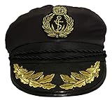 ILOVEFANCYDRESS Kapitänsmütze für Erwachsene, Kostüm-Zubehör, Unisex, schwarzer Hut mit Emblem (1 Stück)