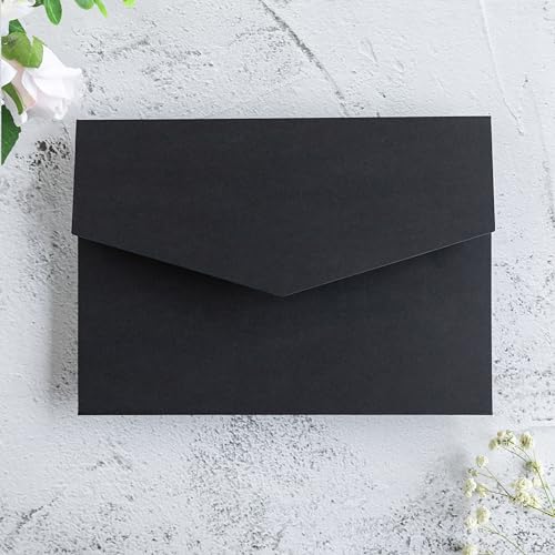 image for FEIYI 20 PCS Black Tri-fold Laser Cut Wedding Invitation Pockets for 5