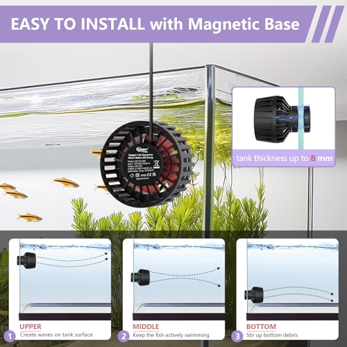 hygger Lite Wave Maker for 50-120 Gallons Aquarium Adjustable Circulation Pump with Magnetic Base Fish Tank DC Powerhead for Coral Reef and Freshwater Up to 2114 GPH by hygger - Image 3
