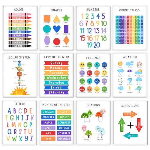 Tableaux éducatifs lot de 12 posters pour aider l'enfant à retenir l'alphabet et les saisons