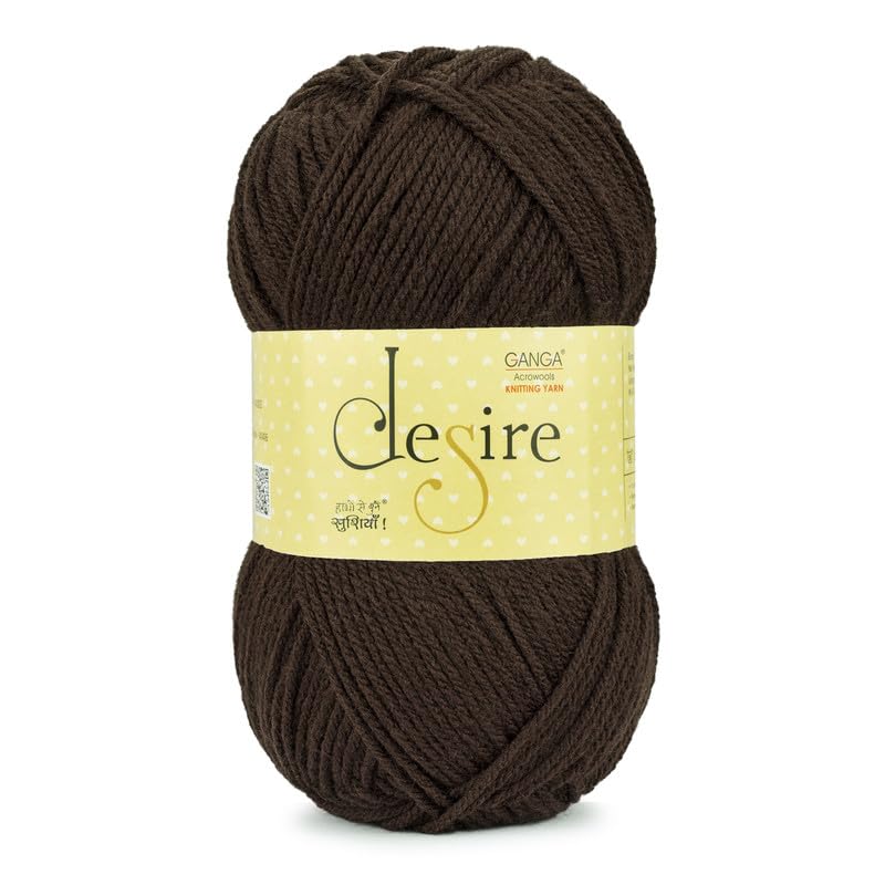 Image of Ganga Acrowools Acrylic Desire Hand Knitting and Crochet Yarn. Pack of 1 Ball - 100Gms. Shade No - DSR045, Chocolate