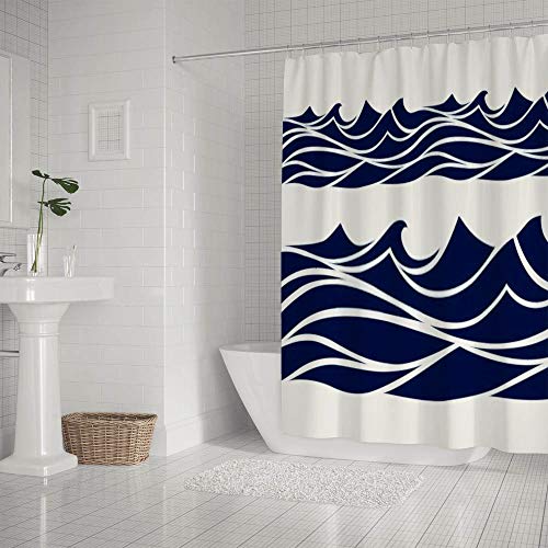 Rideau de douche en polyester motif vagues bleues haute densité