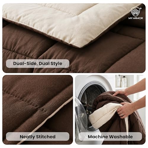 Image of MY ARMOR 220 GSM Reversible Comforter for Double Bed | Microfiber Quilt /Duvet /Blanket for AC & Winter | Soft, Lightweight & Breathable Comforter (90 x 100 Inch, Brown & Cream)