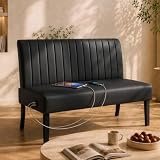 43'' Leather Armless Loveseat with USB, Compact Couch for Living Room