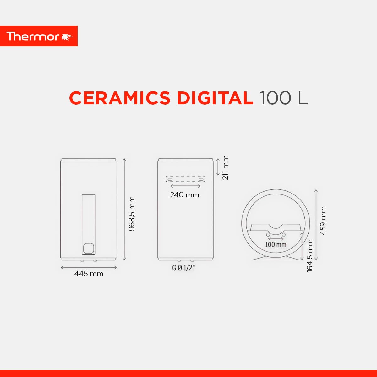 Thermor - Termo Eléctrico Ceramics Digital - Calentador de Agua Eléctrico Vertical de 100 L - 1800W - Resistencia Cerámica Antical - Fácil Instalación - Fabricado para instalación en España