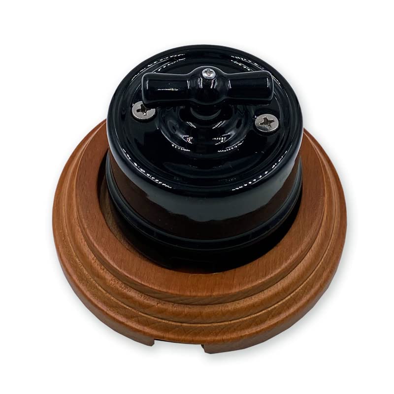 Commutateur rétro rotatif applique murale bois marron nero 1 3 trous