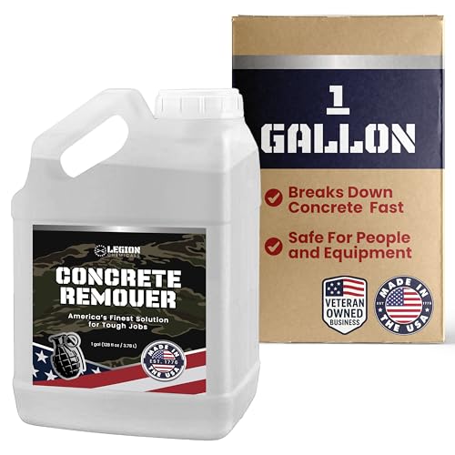 Legion Chemicals Heavy Concrete Remover – Dried Concrete & Cement Dissolver (Non-Corrosive, Biodegradable Acid Alternative), Safe on Equipment, 1-Gallon Jug