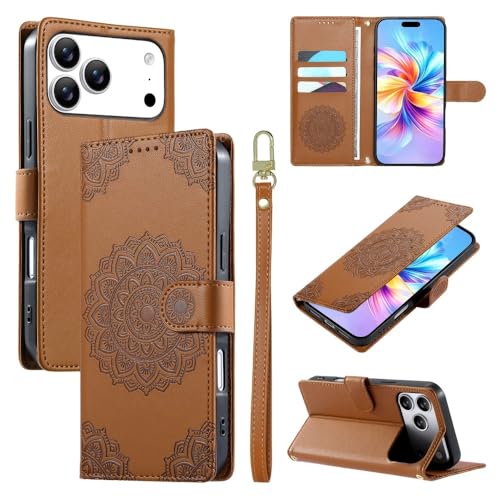 Étui iPhone 15 marron - Housse portefeuille en cuir à rabat antichoc