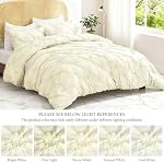 Queen Set de confort Beige - Ultra Soft Boho Pintuck Cream Down Ensemble de literie alternative pour toutes les saisons, 3 Pièces Ensemble de lit en pli de pinceau léger et chaud avec couverture de couettes, 2 Étagères (90"x90")