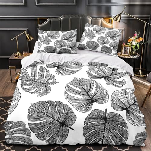 Housse de couette imprimé 3D feuilles tropicales chic