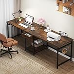 Tribesigns 200 cm Long Desk, Double Computer Desk with 2 Drawers, Two Person Desk Workstation with Storage Shelves, Writing Table Study Desk for Home Office, Rustic Brown