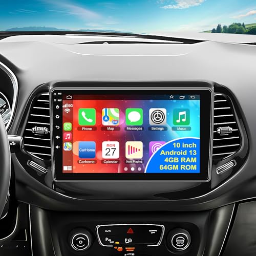 4G+64G Bluetooth Car Radio for Jeep Compass 2017-2020 10 inch 5GWi-Fi 1280 * 800HD 32EQ Touch Screen Stereo with CarPlay Android Auto SWC +Backup Camera GPS Navigation