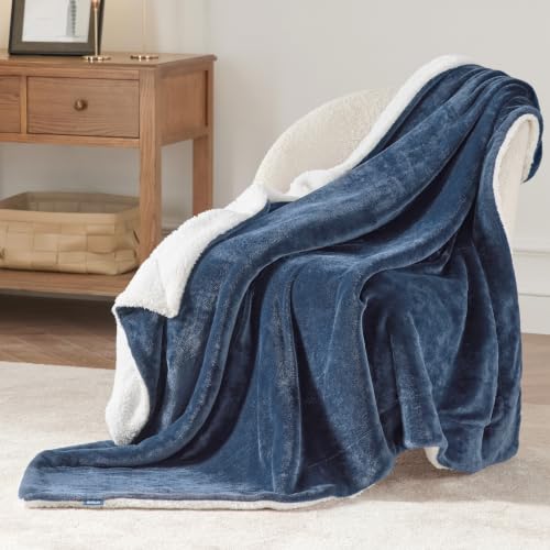 Image of Bedsure GentleSoft Sherpa Fleece Throw Blanket for Couch, Non-Heated, Thick and Warm Throw for Women and Men, Soft Fuzzy Plush Blanket for Winter, Slate Blue, 50x60 Inches