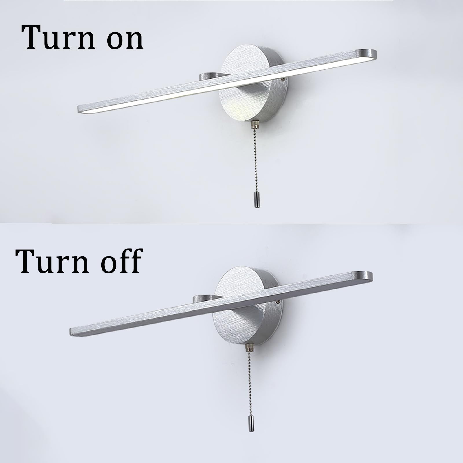 LED Spiegelleuchte Bad Wandlampen mit Zugschalter Modern Aluminium Wandbeleuchtung Nachttischleuchten Bilderleuchte Wandleuchten Schminktisch Wohnzimmer Badschrank (Silbernes Neutrales Licht,60cm)