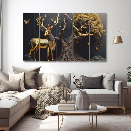 Image of The Castle Decor White & Golden Deer Digital Painting - Wooden Framed Wall Art for Living Room, Bedroom and Hotels (Multi Color - Design 7, 27x48 Inch)