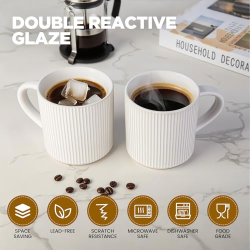 DeeCoo Matte White Coffee Mugs Set of 4, 12 Ounce Mug with Handles, Ceramic Stoneware Catering Coffee Cups, Porcelain Mugs Sets for Coffee, Tea, Hot Cocoa, Milk, Microwave and Dishwasher Safe - Image 4