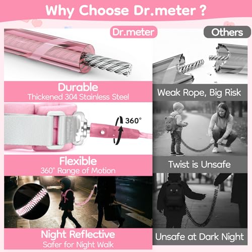 Image of Dr.meter 3 in 1 Toddler Harness Leash with Key Lock for Boys Girls | Cute Dinosaur Kids Anti Lost Leash + 8.2ft Anti Lost Wrist Link Child Walking Harness Keep Kids Close, Travel Essensials