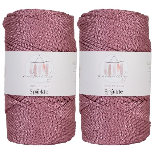 Makromecity Sparkle 2 Skeins of Polypropylene Macrame Cord 3mm x 131 Yards (394 feet) Premium Polyester Macrame Cord for Macrame Art & Crafts for Wall Hangings, Bags, Underplate, Rug