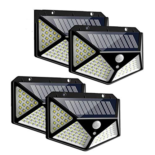 yhlve - Lámpara solar de pared para jardín (resistente al agua, 100 ledes, con sensor de movimiento, 4 unidades) Cover