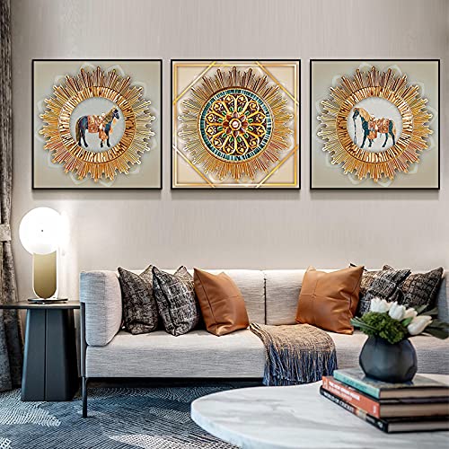 Tableau cheval roi art abstrait moderne 3 pièces 50x50 cm toile salon