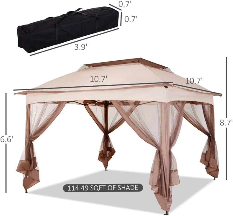 11' X 11' Pops Up Gazebo Outdoor Canopy Shelter with 2-Tier Soft Top, and Removable Zipper Netting, with Large Shade