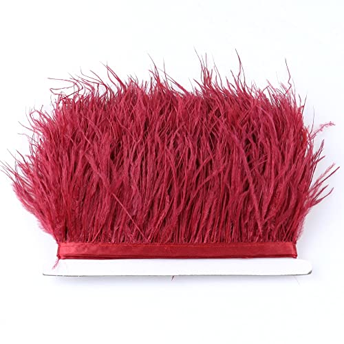 Garniture de plumes d'autruche bordeaux 5m pour couture et customisation de robe - 2