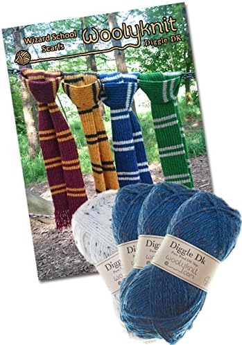 Wizard School Scarf Knitting Bundle Pack. Wool and Knitting Pattern Provided! (Blue)