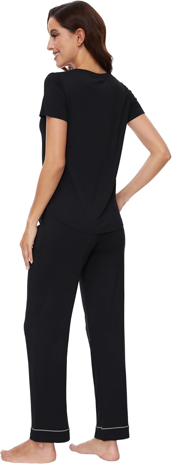 WiWi Pajamas for Women Pajama Sets Super Soft Short Sleeve Loungewear with Pants Cooling Pjs Lounge Set S-XXL - Image 2