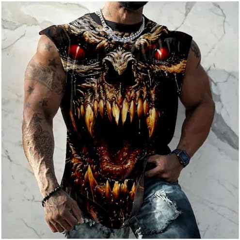 Graphic Tees Men Trendy Muscle Top Comfy Sleeveless Loose Athletic Tee Big Lightweight Scary Black,2XL - 1