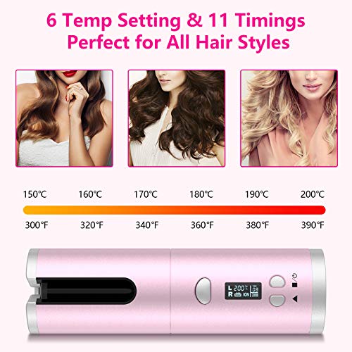 Automatic Curling Iron, Cordless Hair Curling Wand, Intelligent Anti-tangle Hair Curler with Anti-static Infrared & Ionic, MCH Fast Heating & Salon High Heat 390 ℉ with 6 Temp, Rechargeable & Portable - Thumbnail 2