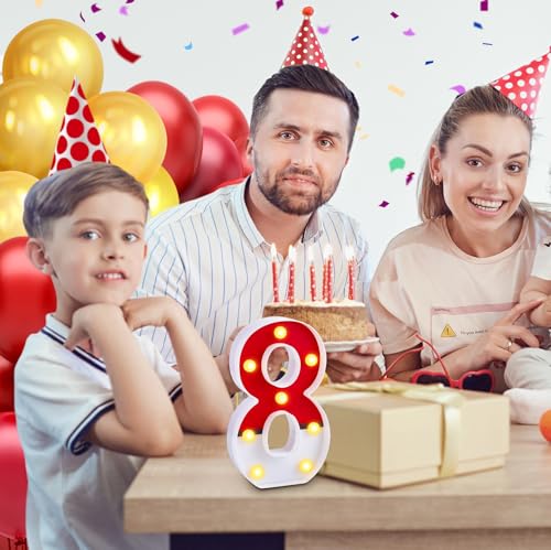 LED Number Lights Cartoon Themed Birthday Decorations LED Light Up Number Centerpieces Table Decoration for Party Supplies Backdrop Wall Decor for Birthday Party Decorations (Number 8)