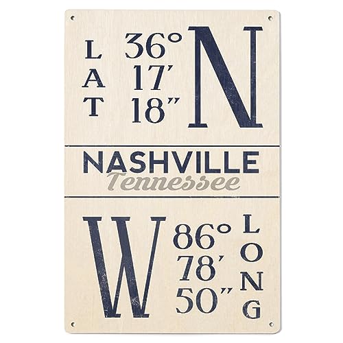 Lantern Press 6×9 Inch Wood Sign, Ready to Hang Wall Decor, Nashville, Tennessee, Latitude and Longitude (Blue)
