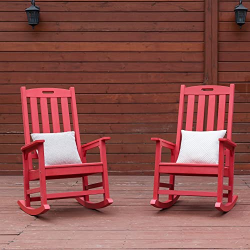 Psilvam Patio Rocking Chair, Poly Lumber Porch Rocker With High Back, 350Lbs Support Rocking Chairs For Both Outdoor And Indoor, Poly Rocker Chair Looks Like Real Wood (Red) #TOP6