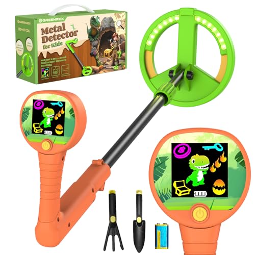 Image of Metal Detector for Kids, Intuitive Color LCD Display, 6.7 inch Glowing LED Coil, Kid-Safe Lightweight with Adjustable Handle & 4 inch Precision Deepth, Perfect Educational Gift for Kids Ages 3-12, Orange