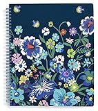 Vera Bradley Blue Floral Large Spiral Notebook with Pocket and 160 Lined Pages, Moonlight Garden